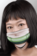 Woman wearing Nezuko Kamado bamboo muzzle-style anime face mask from Demon Slayer